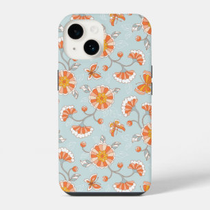 Mooie Vintage Bloem Vlinder Patroon iPhone 14 Hoesje