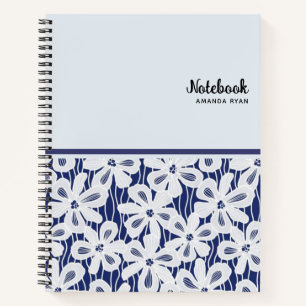 Mooie vintage bloemige marineblauw witte patroon notitieboek