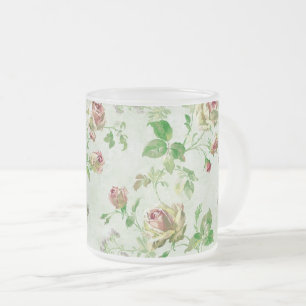 Mooie vintage bloempatroon roze rozen matglas koffiemok