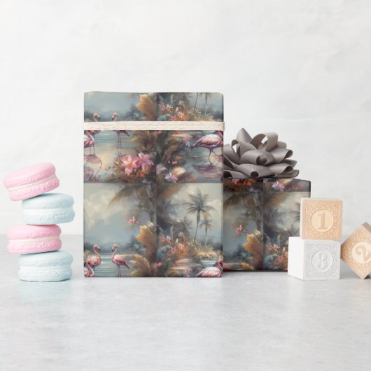 mooie vintage botanische schildering flamingo's cadeaupapier (Baby Shower)