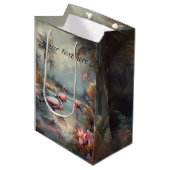 mooie vintage botanische schildering flamingo's medium cadeauzakje (Voorkant Gekanteld)