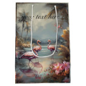 mooie vintage botanische schildering flamingo's medium cadeauzakje (Achterkant)