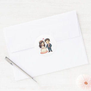 Mooie vintage bruidspaar - Kawaii-stijl Ronde Sticker