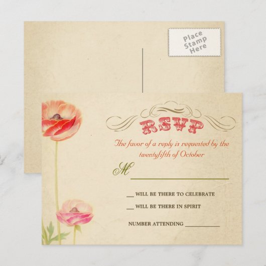 Mooie vintage bruiloft RSVP briefkaarten (Voorkant / Achterkant)