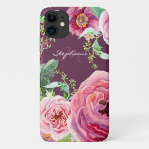 Mooie Vintage Cassis Roze Pioen Bloemige Waterverf Case-Mate iPhone Case