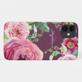 Mooie Vintage Cassis Roze Pioen Bloemige Waterverf Case-Mate iPhone Case (Achterkant (horizontaal))