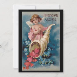 Mooie vintage cherubijn die harten uit een hoorn d feestdagenkaart