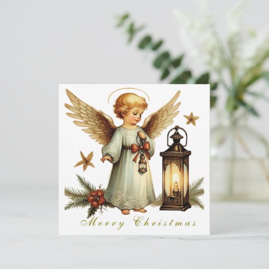 Mooie Vintage Christmas Angel Flat Kaart (Staand voorkant)