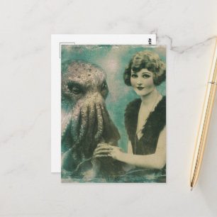 Mooie Vintage Dame en een Zeemonster Briefkaart