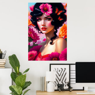 Mooie Vintage Dame in het Rood Poster