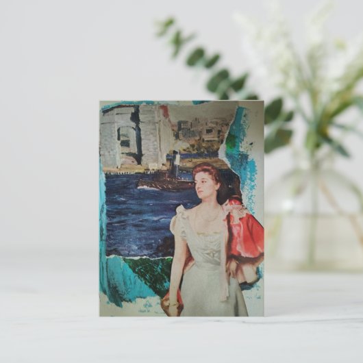 Mooie Vintage Dame Langs de Rivier Briefkaart (Staand voorkant)