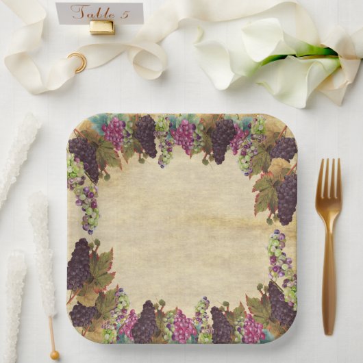 Mooie vintage druivenranken rustiek  papieren bordje (Huwelijk)