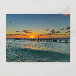 Mooie vintage eiland strand zonsondergang ansichtk feestdagenkaart