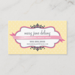 MOOIE VINTAGE elegante stippen roze pastelgeel Visitekaartje