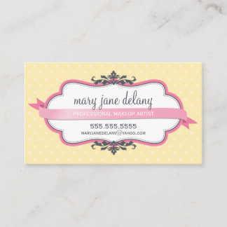 MOOIE VINTAGE elegante stippen roze pastelgeel Visitekaartje