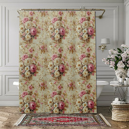 Mooie vintage elegante Victoriaanse roze witte roz Douchegordijn