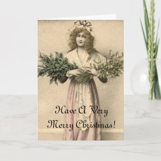 Mooie Vintage Engel Prettig Kerstmis Kaart (Voorkant)
