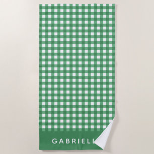 Mooie vintage groene geruite gepersonaliseerde strandlaken