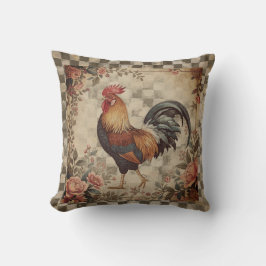Mooie Vintage Haan ,Bloemen Patroon, Geruit Kussen