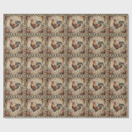Mooie Vintage Haan en Bloemen Patroon Cadeaupapier