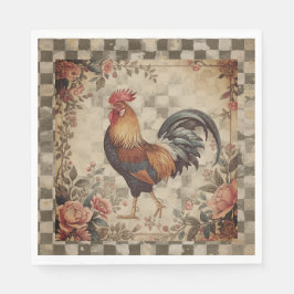 Mooie Vintage Haan en Bloemen Patroon Servet