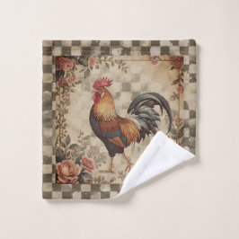 Mooie vintage haan en bloemenpatroon bad handdoek