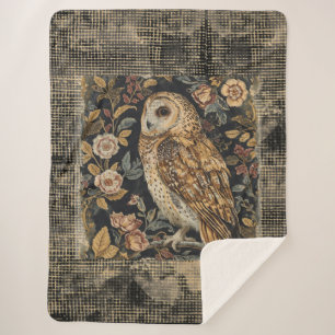 Mooie vintage haan en bloemenpatroon, geruit sherpa deken