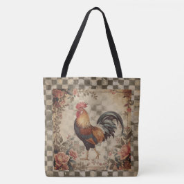 Mooie vintage haan en bloemenpatroon tote bag