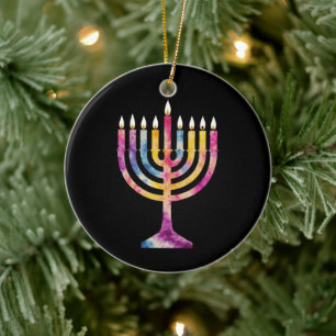 Mooie Vintage Hanukkah Menorah Gelukkig Hanukkah Keramisch Ornament