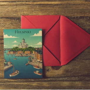 Mooie vintage Helsinki Finland stadsgezicht Briefkaart