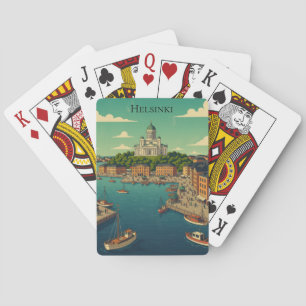 Mooie vintage Helsinki Finland stadsgezicht Pokerkaarten