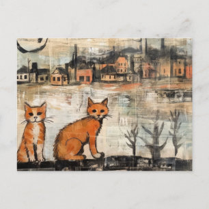 Mooie vintage katten bij het meer briefkaart