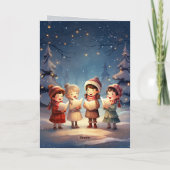 Mooie vintage kerst carolers winternacht feestdagen kaart (Achterkant)