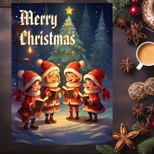 Mooie vintage kerst carolers winternacht feestdagen kaart