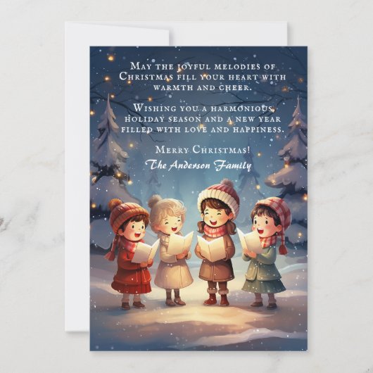 Mooie vintage kerst carolers winternacht feestdagenkaart (Voorkant)