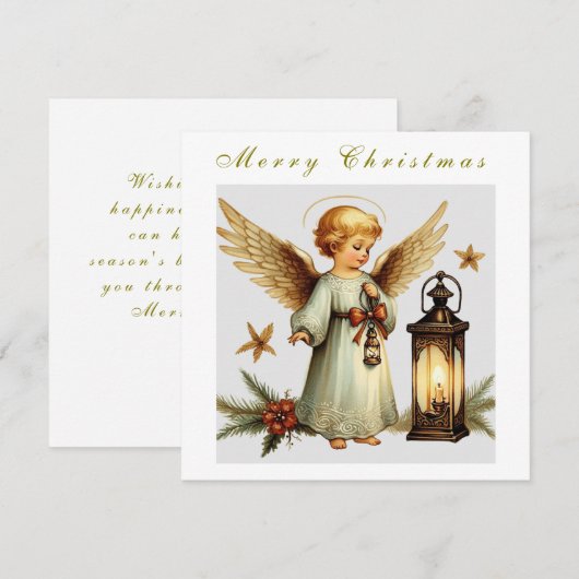 Mooie Vintage Kerstengel Feestdagenkaart (Voorkant / Achterkant)