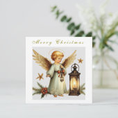 Mooie Vintage Kerstengel   Feestdagenkaart (Staand voorkant)