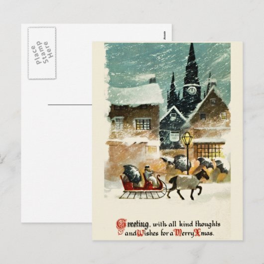 Mooie vintage Kerstkaart Feestdagenkaart (Voorkant / Achterkant)