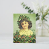 Mooie Vintage-kerstman Holly en Ivy girl Briefkaart (Staand voorkant)
