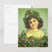 Mooie Vintage-kerstman Holly en Ivy girl Briefkaart (Voorkant / Achterkant)