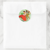 Mooie Vintage Kerstmis Rendier & Meisje Ronde Sticker (Tas)