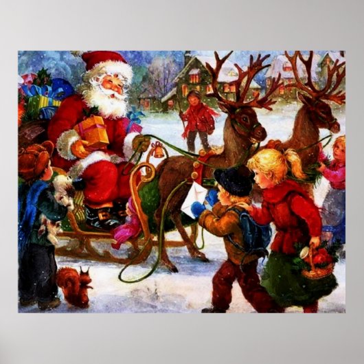 Mooie vintage kerstschilderij poster (Voorkant)