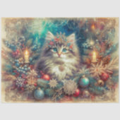 Mooie Vintage Kerstversiering Kat Decoupage Tissuepapier (Voorkant)