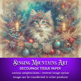 Mooie Vintage Kerstversiering Kat Decoupage Tissuepapier