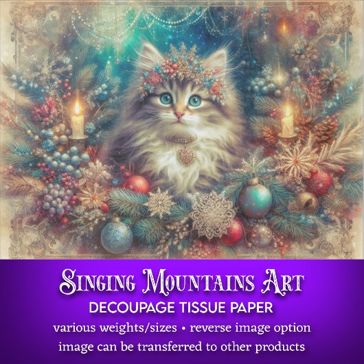 Mooie Vintage Kerstversiering Kat Decoupage Tissuepapier