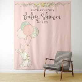 Mooie Vintage Konijn Bloemen Baby Shower Achtergro Wandkleed
