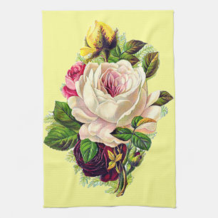 Mooie Vintage Meisjesachtige Bloem Kunst Theedoek