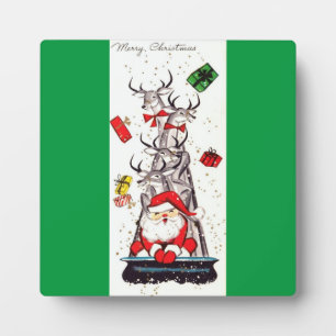 Mooie Vintage middeleeuwse mod-Kerstman en rendier Fotoplaat