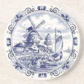 Mooie Vintage Nederlandse Windmolen Zeilboot Delft Zandsteen Onderzetter (Voorkant)