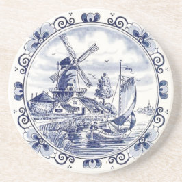 Mooie Vintage Nederlandse Windmolen Zeilboot Delft Zandsteen Onderzetter